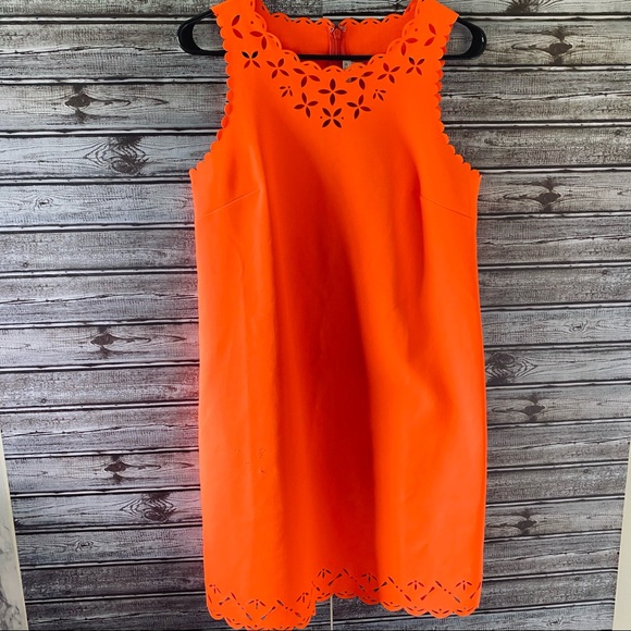 J Crew Bright Orange Laser Cut Shift Dress Size 6 - Picture 2 of 12
